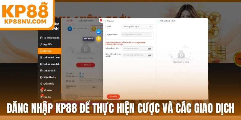 Đăng nhập KP88 để thực hiện cược và các giao dịch