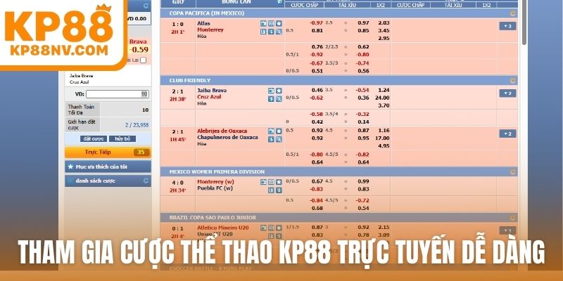Tham gia cược thể thao KP88 trực tuyến dễ dàng